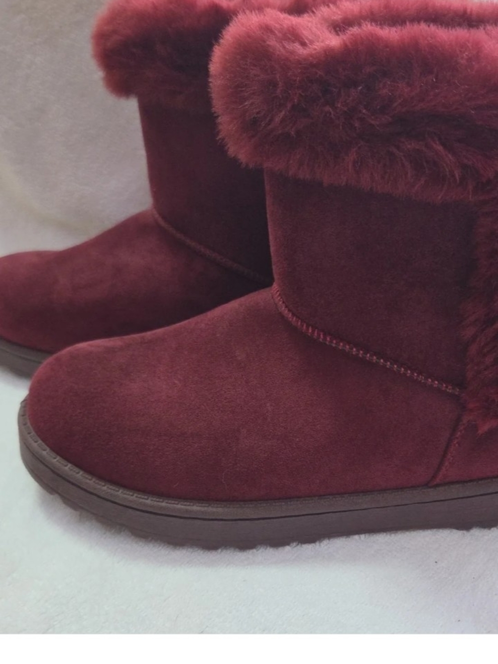 Plush Maroon Winter Ankle Boots - Women